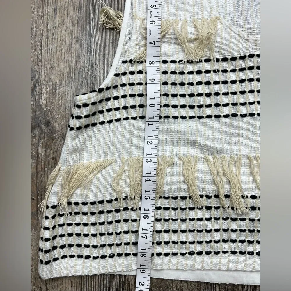 Lou & Grey White Sleeveless Cropped Tank Top Blouse with Fringe Detail Medium - Picture 6 of 10